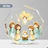 Nine-Sided Acrylic Christmas Ornament - Angelic Nativity Scene with Mary, Joseph & Youngsters, Golden Halo & Starry Night Design, Indoor/ Outdoor Ho