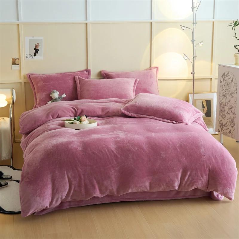 Thickened autumn and winter solid color double-parcel milk fleece warm quilt cover