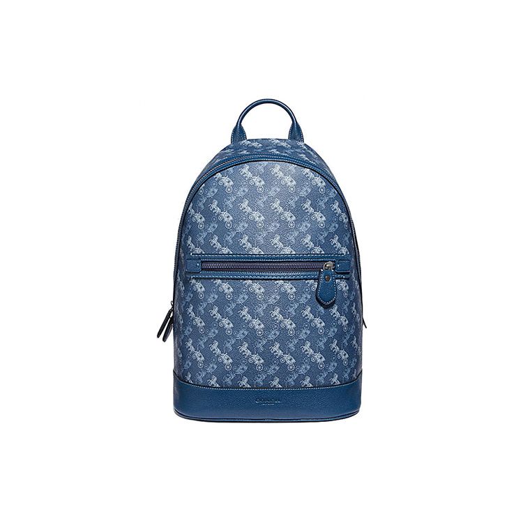 Coach Barrow Carriage Print Canvas And Faux Leather Backpack Men Backpack Blue 91532-JIP2U