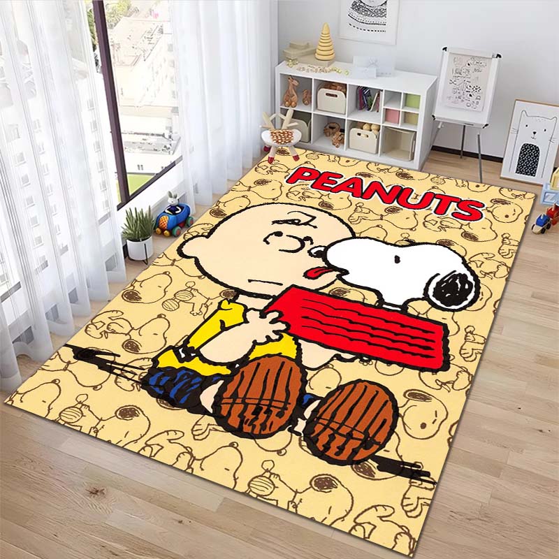 Rug with a Snoopy cartoon print, non-slip and stain-resistant, perfect for home decoration and as a gift for friends and family.