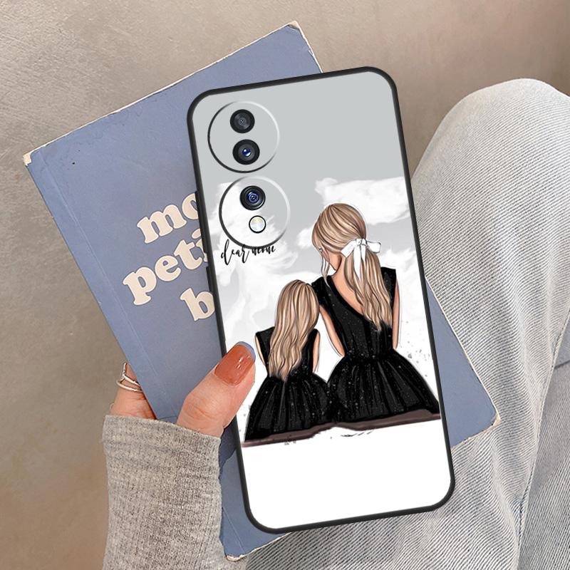 Black Brown Hair Baby Mom Girl Son Case For Honor Magic 8 Pro 5 6 7 Lite Cover For Honor 200 400 90 70 50 X8a X8b X9a X9b X9c