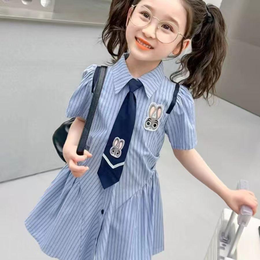 Girls Summer Striped Polo Dress Short Sleeve Shirt Dress Kids Princess