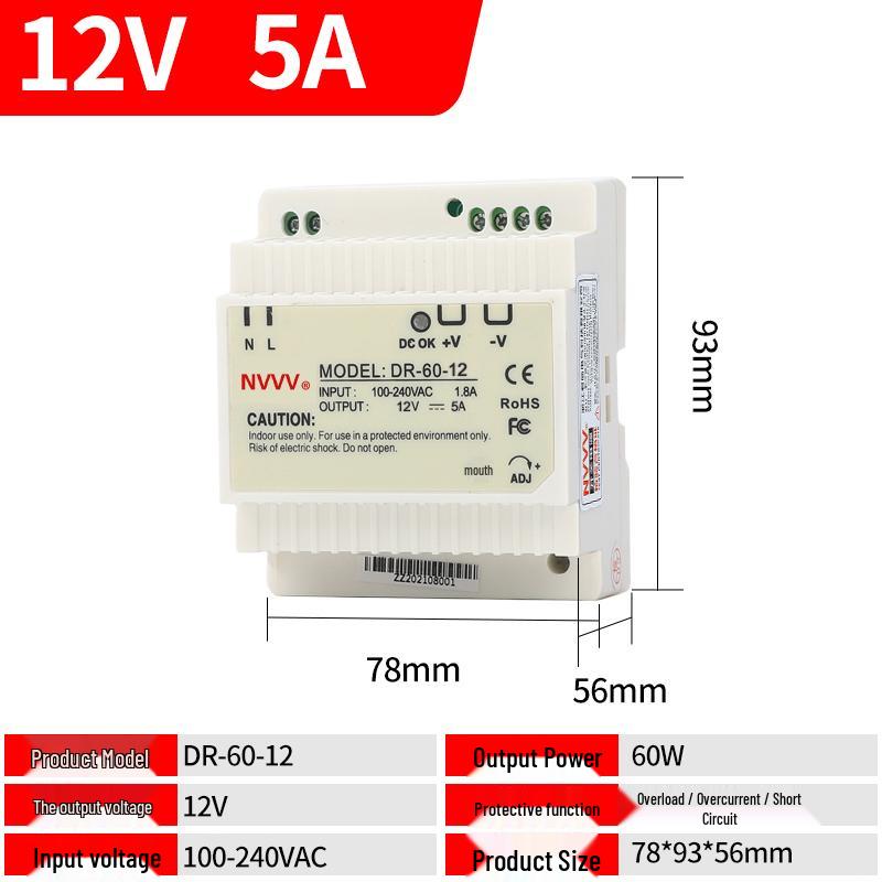 NVVV DIN Rail Switching Power Supply 220V To 12/24V DC Transformer DR/NDR/EDR Series