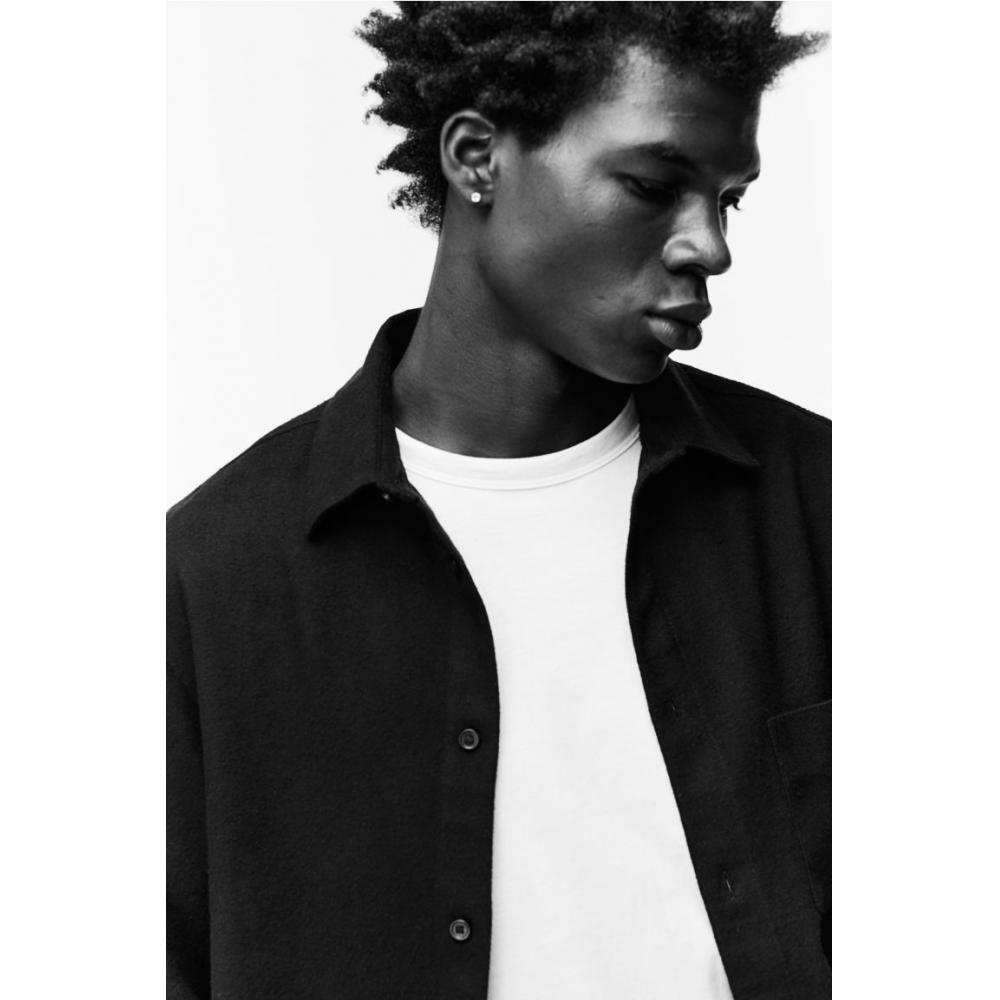 H M Regular Fit Flannel sHirt Black