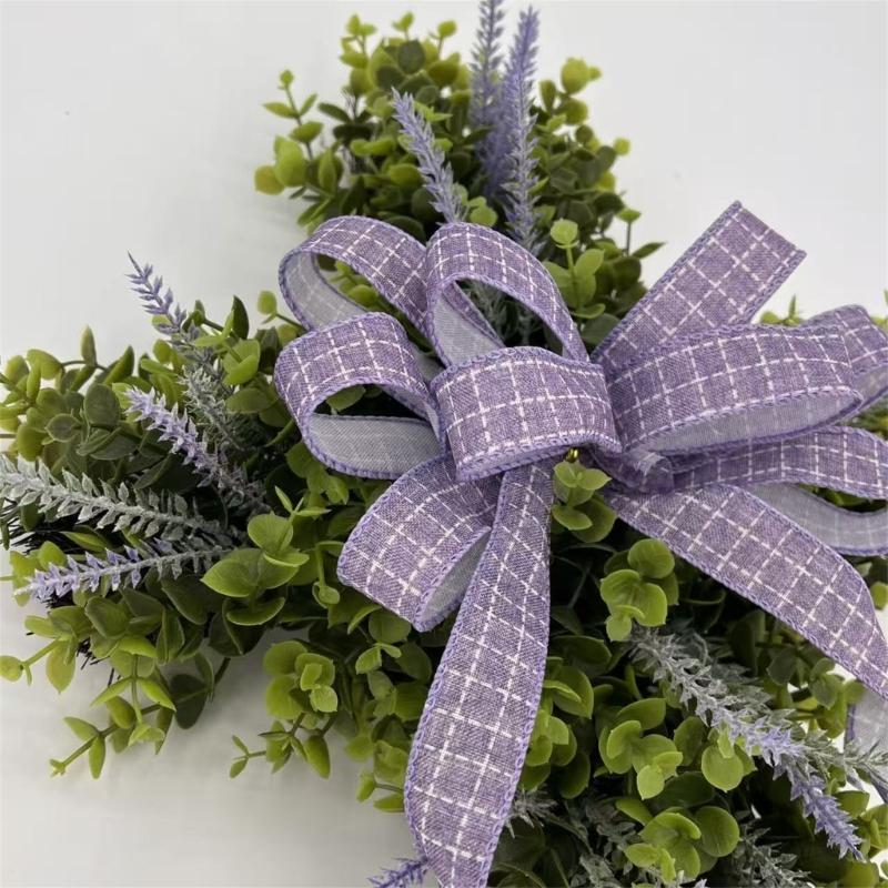 Crossed Shape Easter Wreath with Big Bowknot Plastic Artifical Wreath Hanging Decoration for Door Holiday Decoration