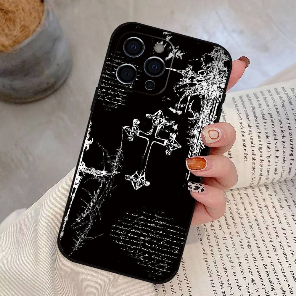 

Готичний Кібер Сигіл Хрест Чохол для Телефону Для iPhone 17, 16, 15, 14, 13, 12, 11 Plus, Pro Max, Інших М який Чорний Чохол iPhone16Pro