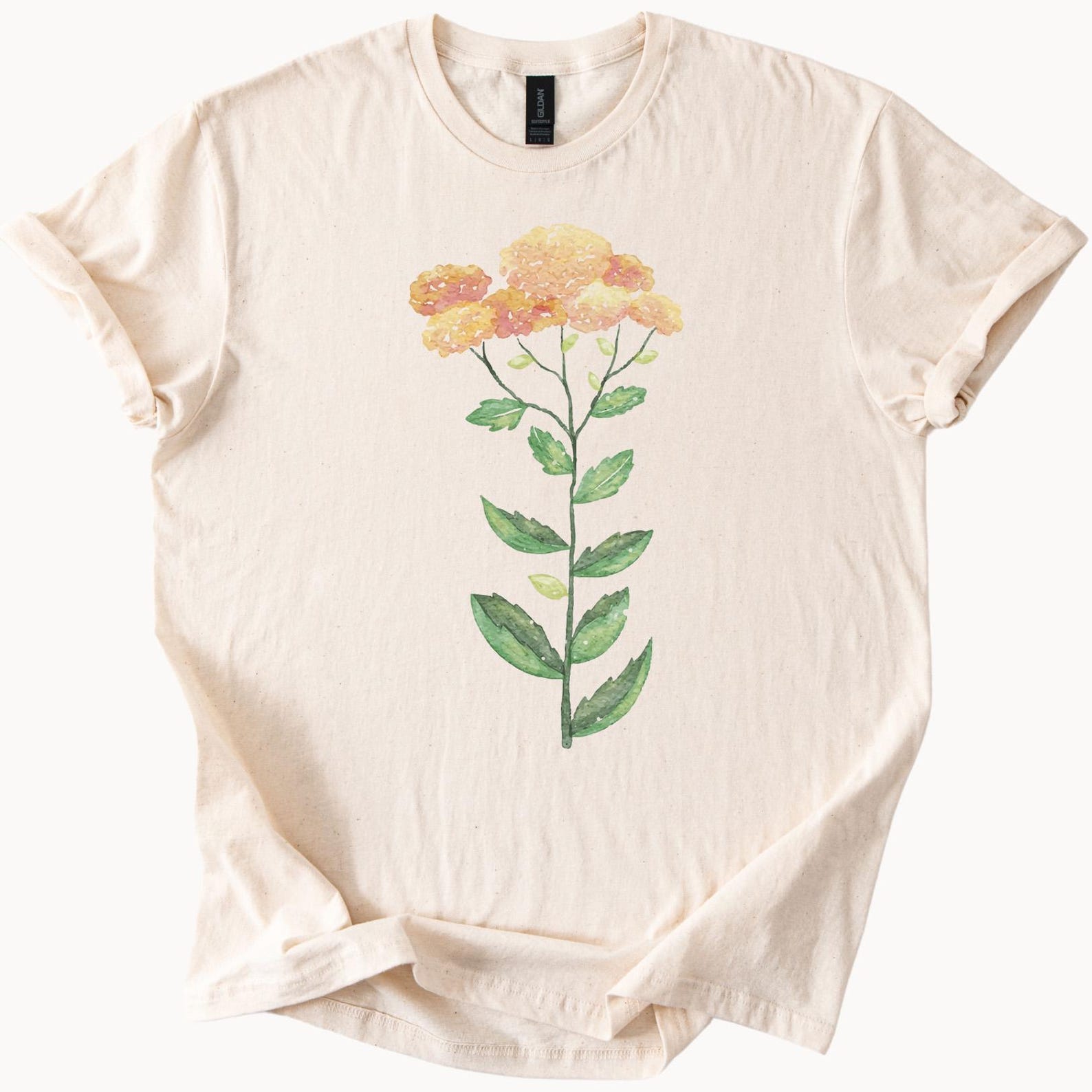 Watercolor Yellow Orange Wildflower Graphic Tee Hand Drawn Floral Botanical Flower Shirt Nature Art Aesthetic TShirt Gift 150