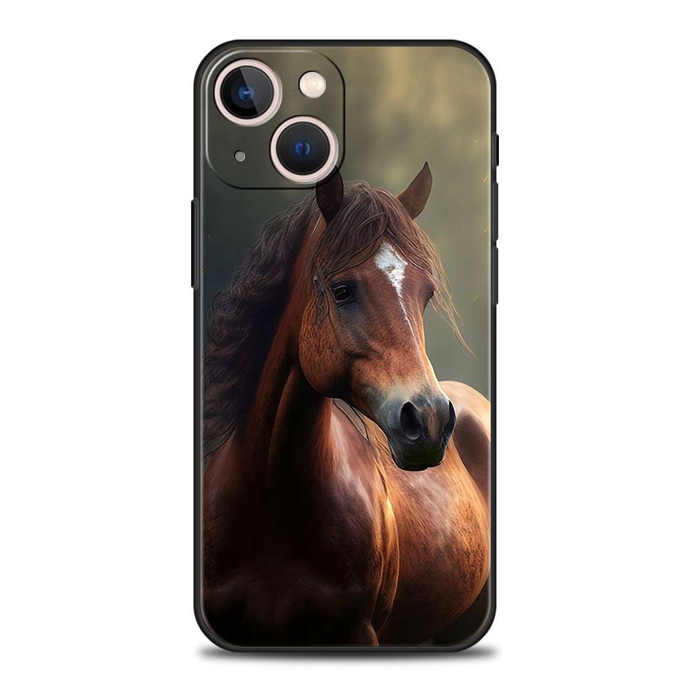 Horse Phone Case For iPhone 17 16 15 Pro Max 11 12 13 14 7 8 Plus SE 2020 X XR XS Cover Soft Black
