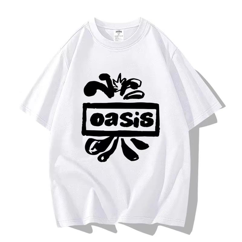 Britská pouličná Oasis Kapela Oasis Voľný Módny Všestranný Trendy Značkový Krátkorukávový Odev Polovičný Rukáv Bavlna Pár Tričko
