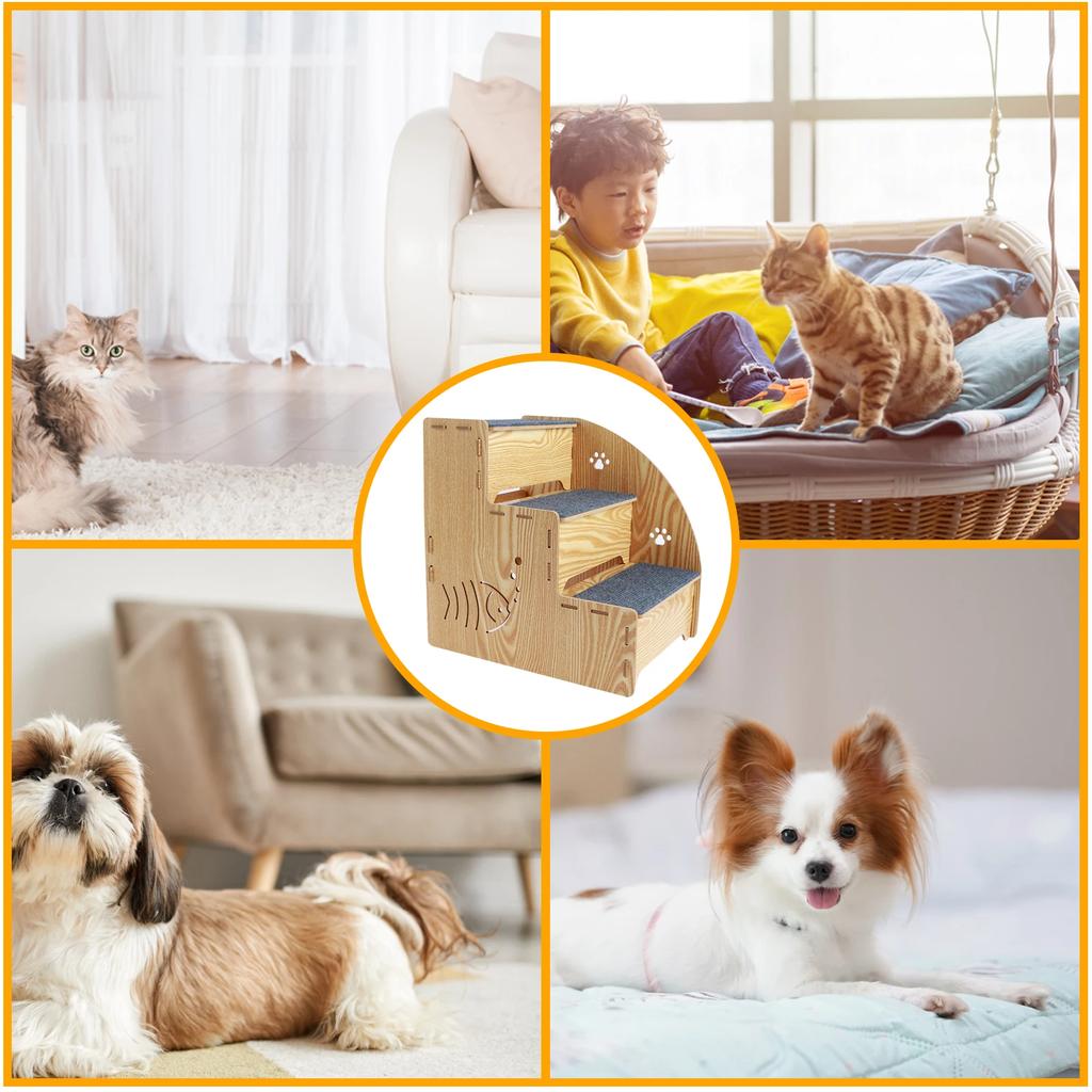 3-Tiers Dog Stairs Wood Non-Slip Pet Ramp Stairs Removable Dog Cat Training Stairs for Home Dogs Sofa Low Bed Pet Supplies NEW