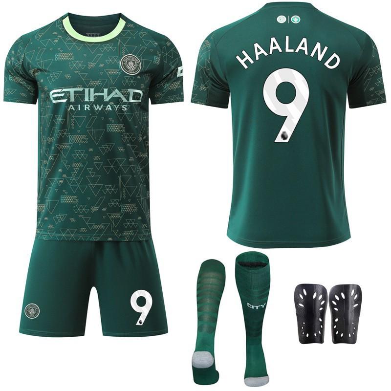 2025-26 Manchester City Tři Venkovní Zelená 47 Fudendoku Fotbalový Dres Trávový Dres Ne. 9 Harland Set