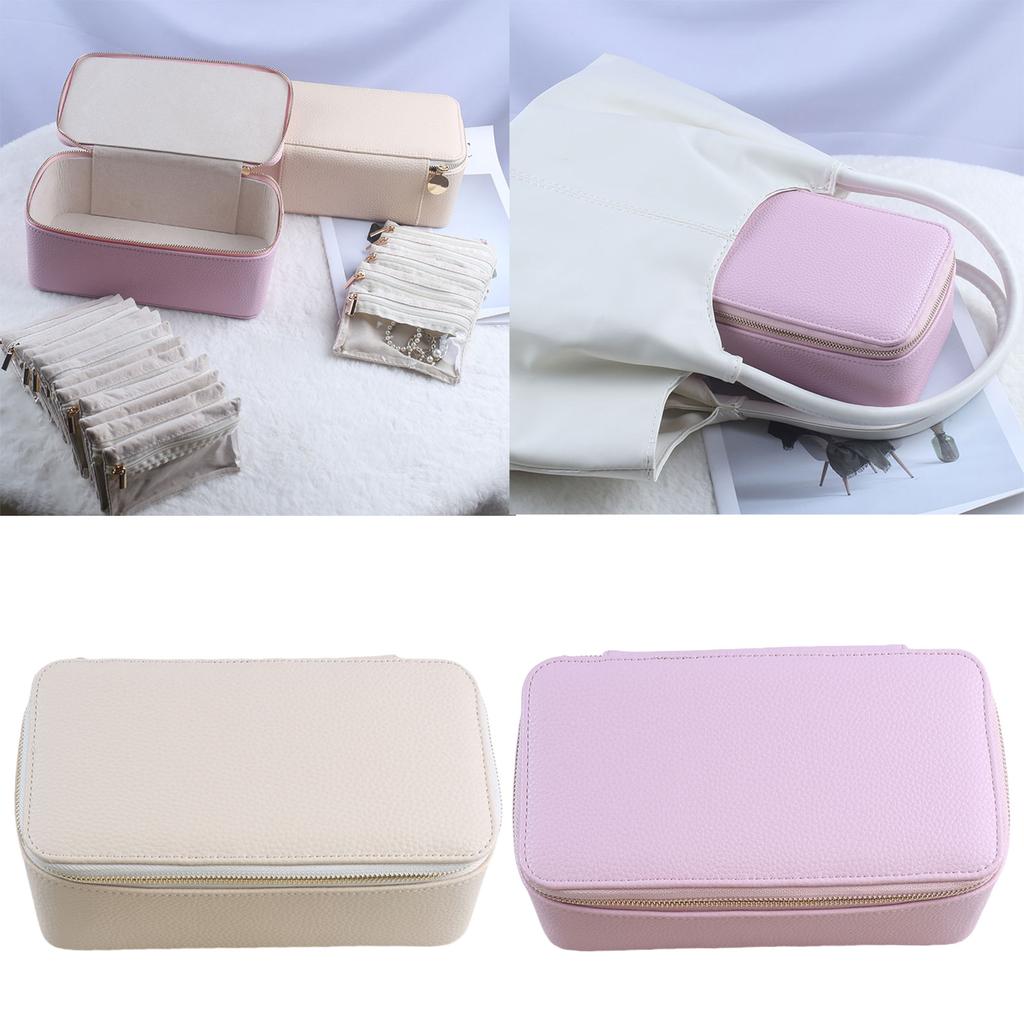 Elegant Travel Jewelry Case with 12 Velvets Zippers Pouches PU Leather Earrings Necklaces Organizer Accessories Holder