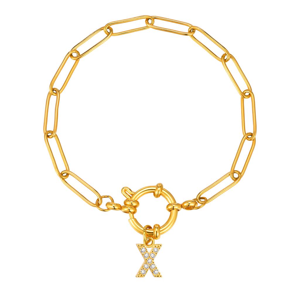 Stainless Steel 18K Gold Fashion Small Square Chain Bubble Buckle Copper Material 26 Letter Bracelet Br-2167
