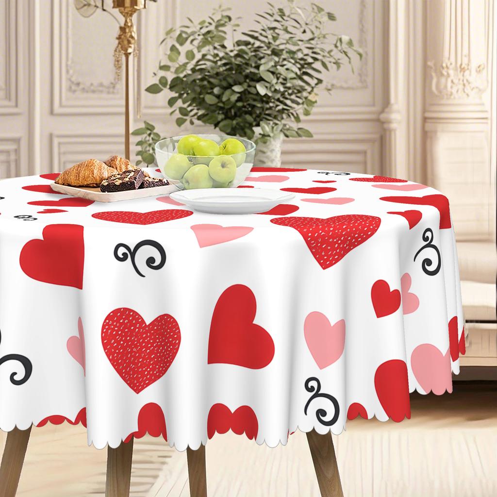 Valentine'S Day Round Tablecloth, Anniversary Wedding Holiday Party Decoration Love Home Kitchen Restaurant Decoration