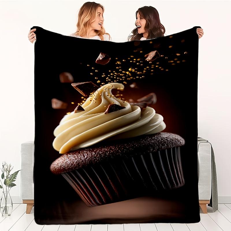 Chocolate cake pattern Flannel printed blanket suitable for all seasons suitable for living room office sofa and travel