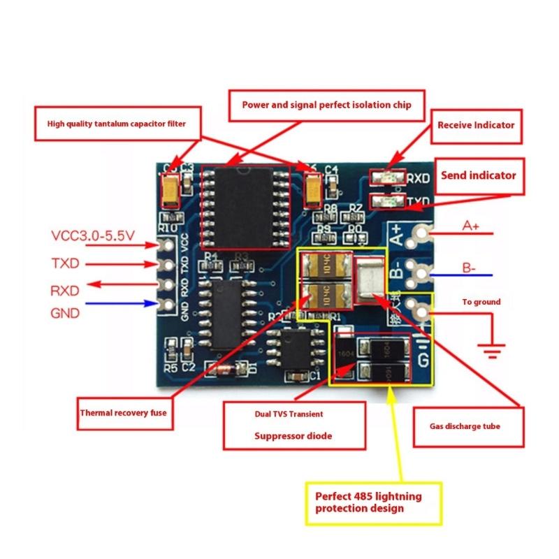 Compactly TTL to RS485 Module Signal Converters 3 V 5V Power Industrial AntiInterference Design Wide Voltages Input