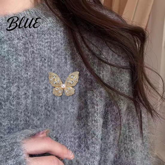 Faux Pearl Rhinestone Brooch Women Three-Dimensional Butterfly Design Pin