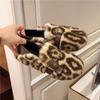 Flat-bottomed Retro Outer Wear Leopard Print One-pedal Lazy Cotton Shoes Women's 2025 Autumn New Plush Warm Fluffy Shoes