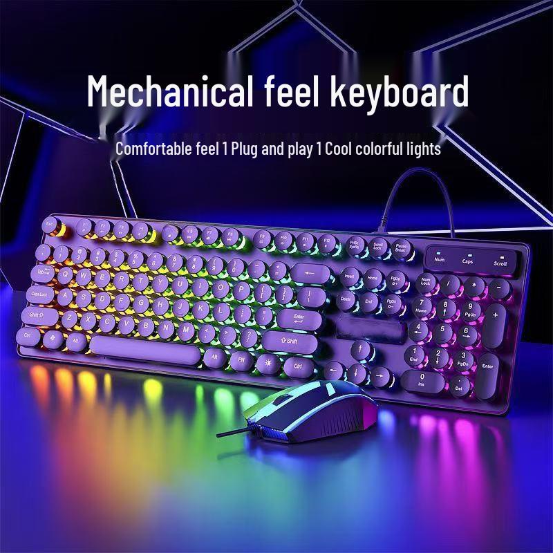 2026 Retro Punk Mechanical Feel Gaming Keyboard & Wired Headset for Desktop/Laptop