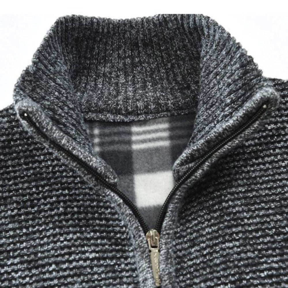 Men's  Winter Packwork Warm Zipper Jacket Knit Cardigan Long Sleeve Coat