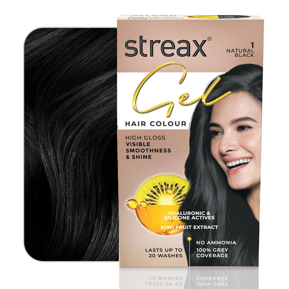 Streax Gel Hair Colour Natural Black 150ml Ammonia Free Permanent Hair Dye 100 Grey Coverage Long Lasting