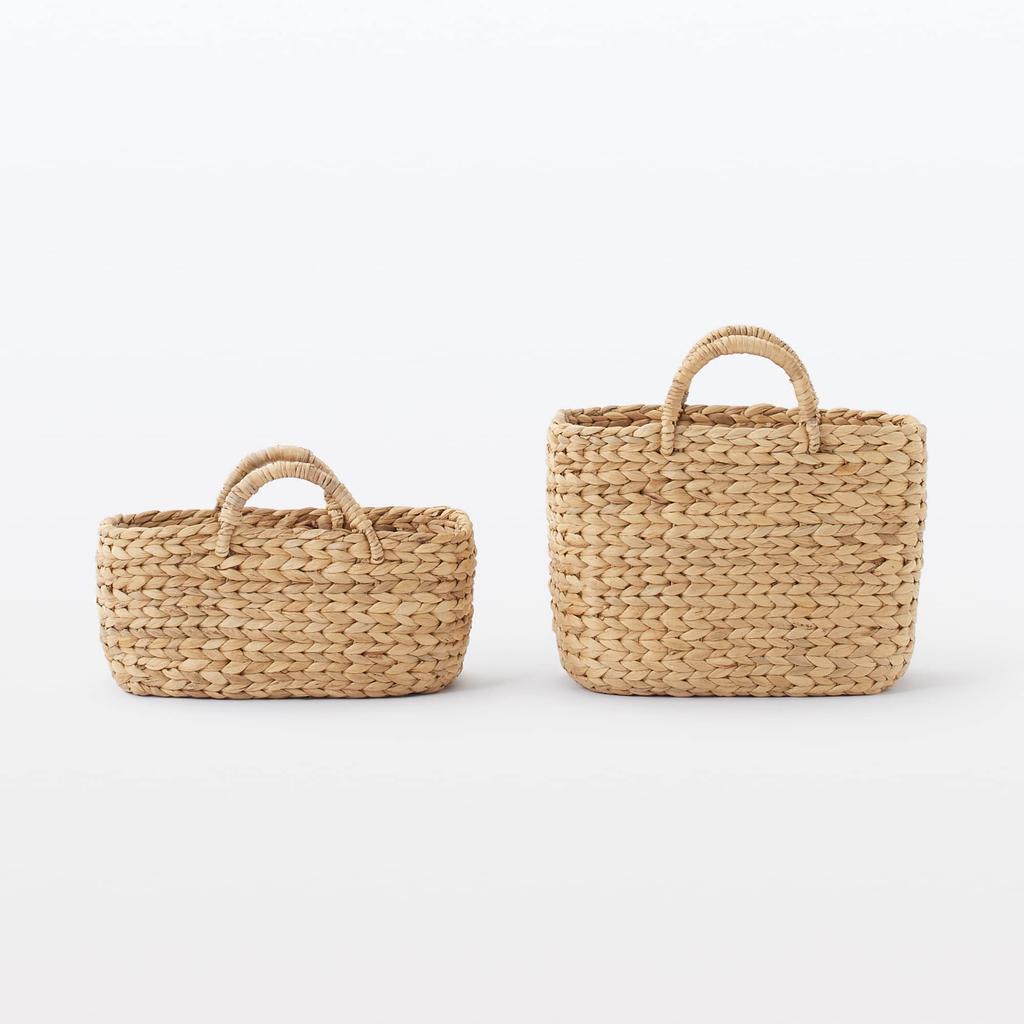 MUJI Oval Basket with Width 37 X Depth X Height Water 12057789 Handles, Small, 18.5 16cm, Hyacinth,
