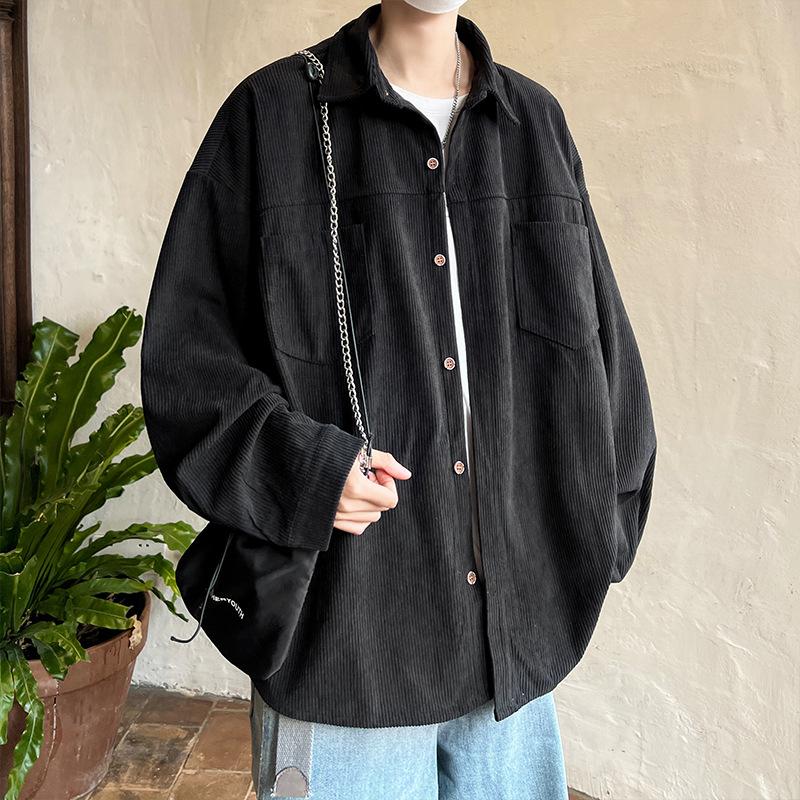 

Вельветовая рубашка для мальчиков весна-осень американский ретро рубашка с длинным рукавом японская повседневная куртка M чёрный