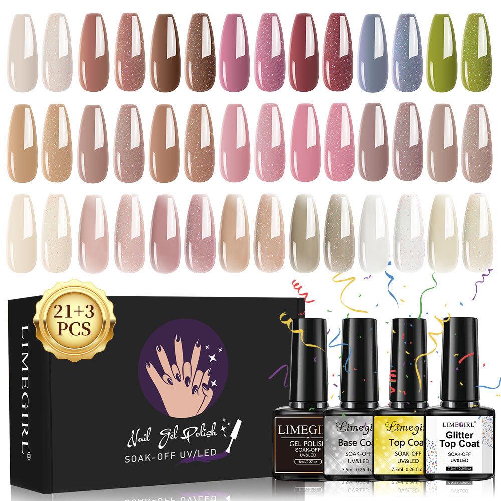 12-Color Glitter Crystal Gel Nail Polish Set, Full Nail Art Tool Kit with Nail Tips and Files, Professional Home Manicure Set