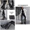 Fashion Metal Decor Wedge Heel Knee High Boots Women Autumn Winter 2025 Fashion Shark Boots Woman Wide Calf PU Leather Long Botas Mujer