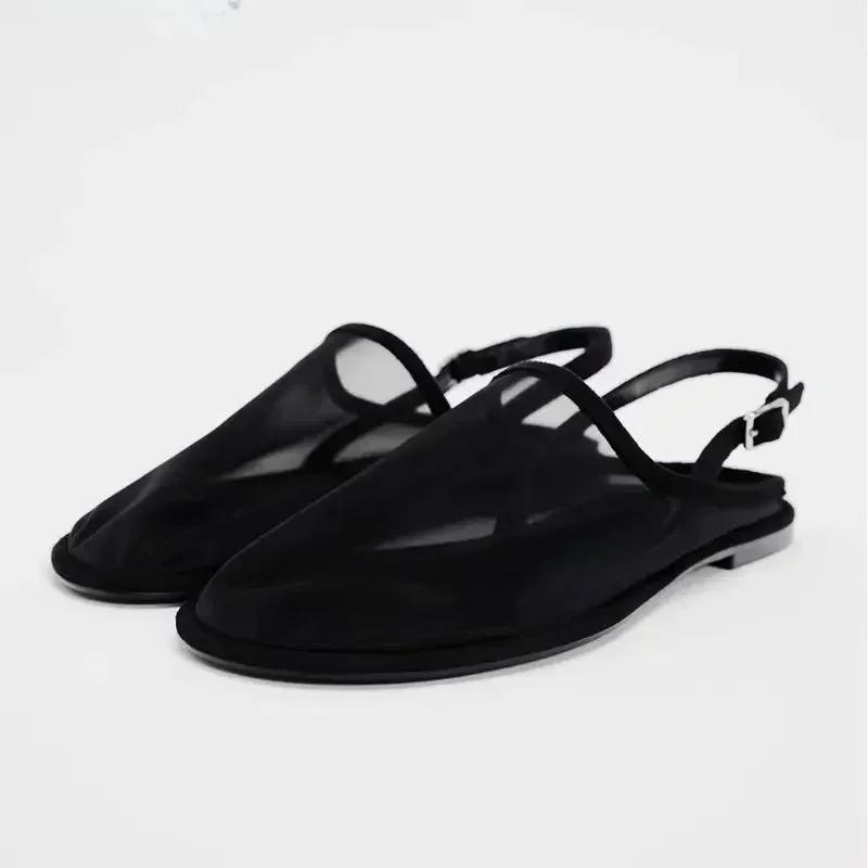 Fashion New Luxury Brand Designer Flat Sandals Women Fashion Back Trip Strap Sandalias Mesh Breathable Summer Casual Slides Mules Shoe