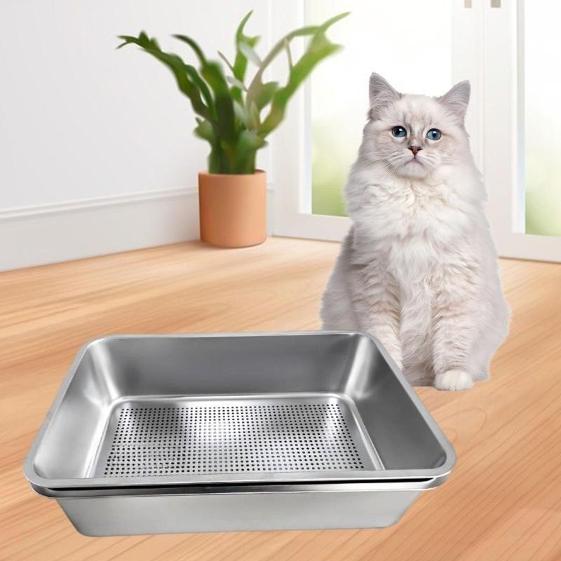 Open Type Cat Litter Box Litter Tray Detachable Stainless Steel Kitten Litter Bedpan Indoor Cats Toilet Pet Supplies