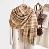 Women's Winter Plaid Imitation Cashmere Tassel Scarf, Thickened Korean Style Neck Warmer