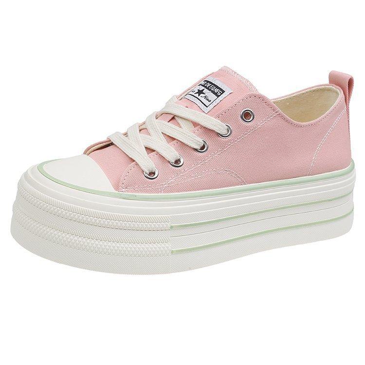 Niche high-value thick-soled heightening canvas shoes for women's 2025 new little white shoes ins student versatile low-top board shoes