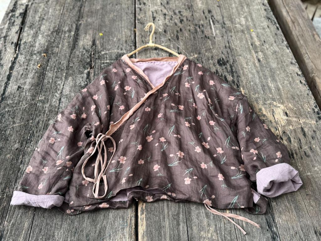 Johnature Women Vintage Print Floral Shirts Tops V-Neck Long Sleeve Blouses Spring Chinese Style Shirts