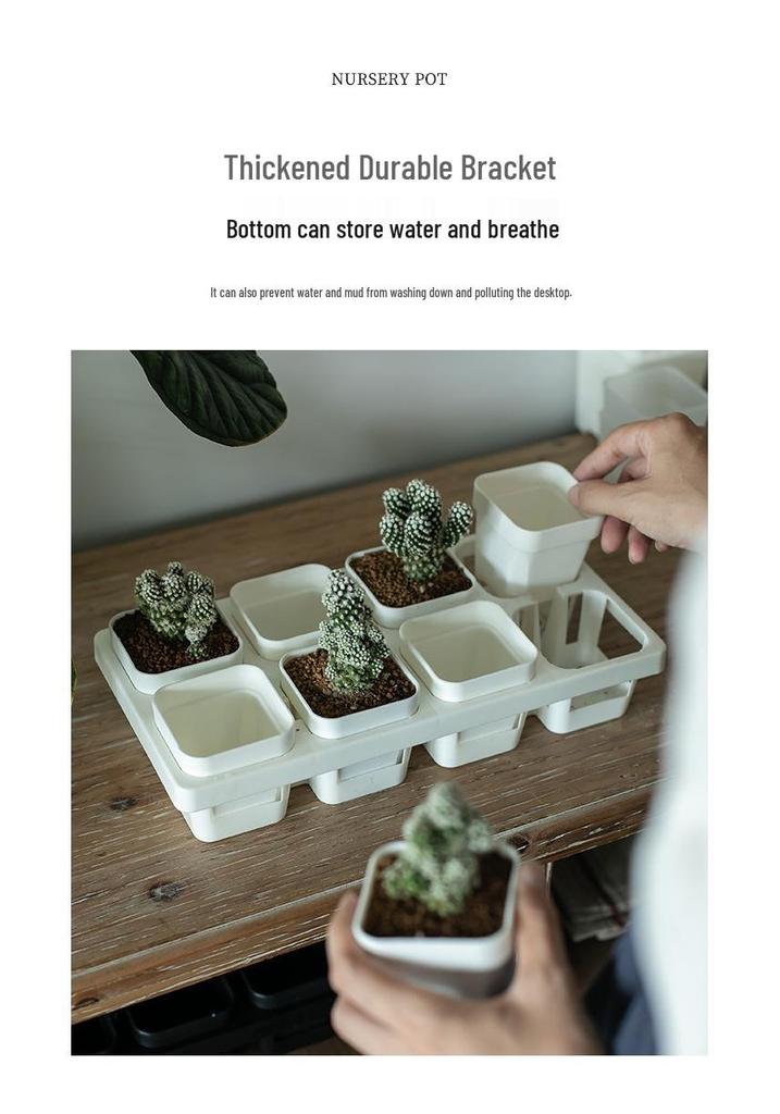 Small Black Square Succulent Seedling Tray - Thickened Plastic Pot Stand & Water Catcher