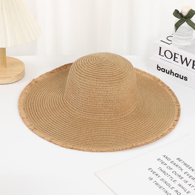 New burr straw hat summer flat top travel vacation travel sun protection hat bow shade beach straw hat