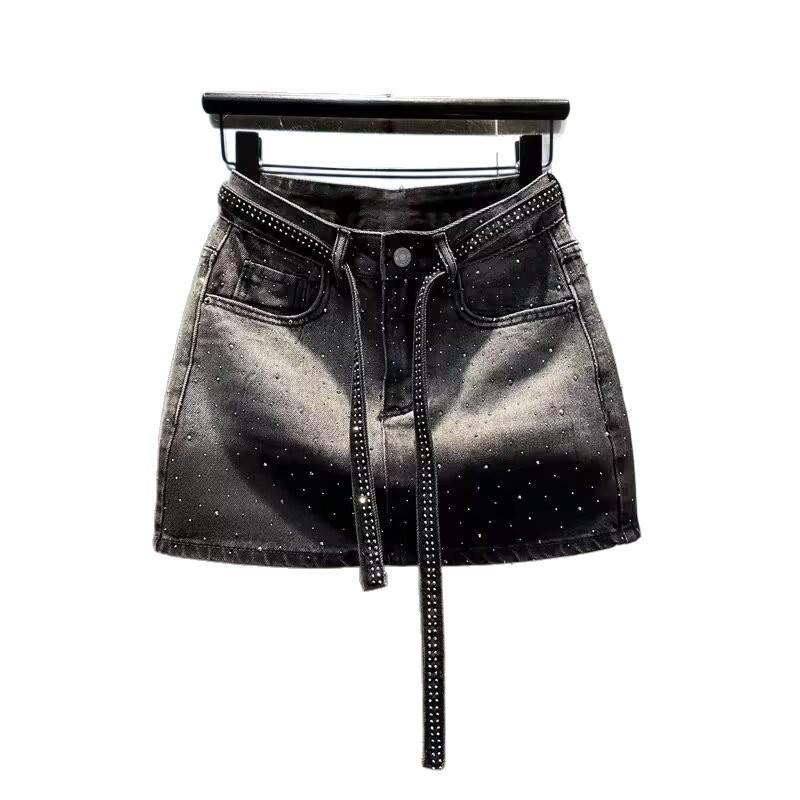 2025 Sommer Trend A-Linien-Rock: Schwere Bohr-Nischen-Design, Damen-Jeans-Shorts mit weitem Bein