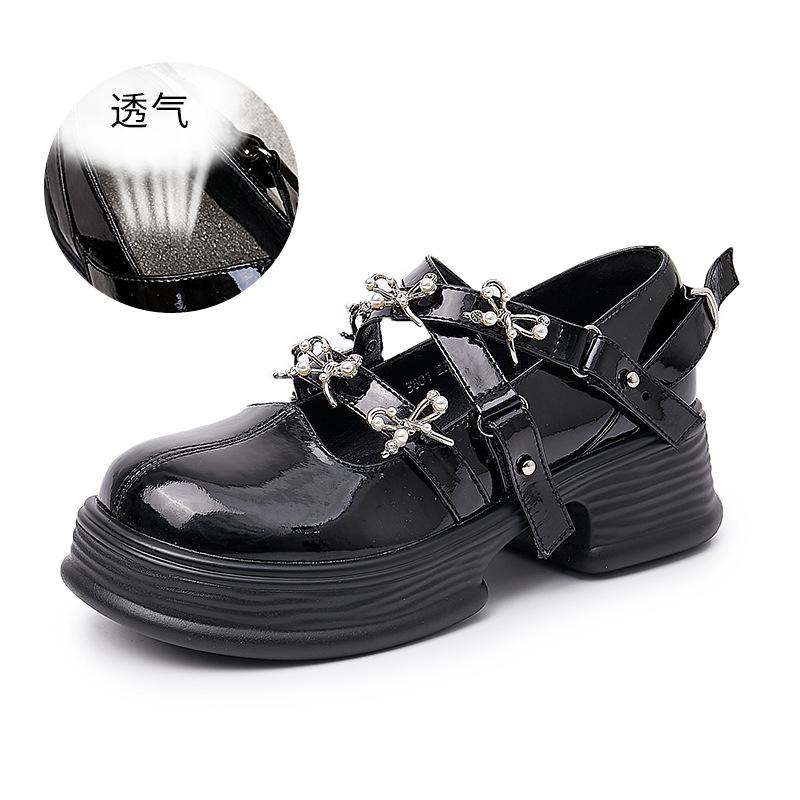 Leather Mary Jane Shoes 2025 Spring New Women's Thick Heel Light Mouth Single Shoes Women's Platform Commuter Bow Women's Shoes