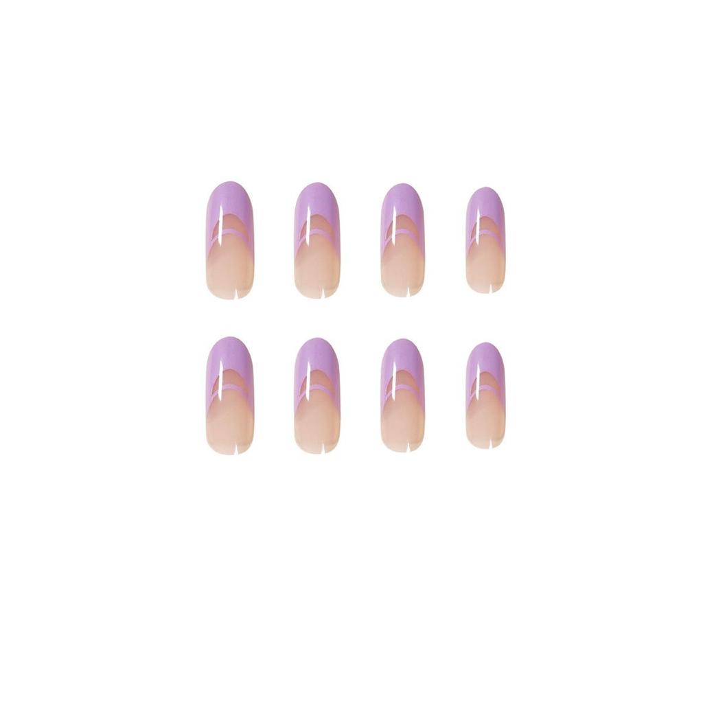 Light Purple French Wearable Manicure: Simple Double Finished False Nails & Removable Stickers