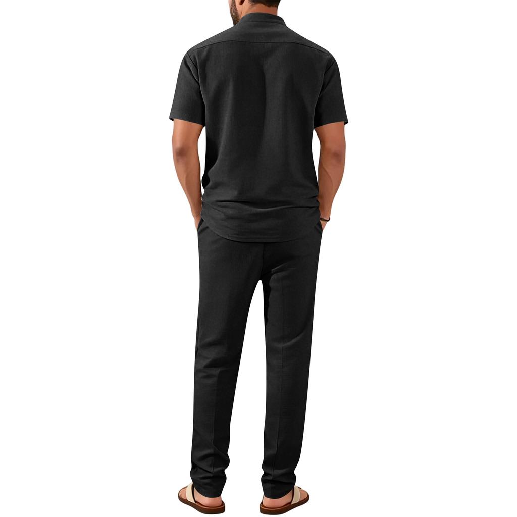 Men's  Sports  Leisure  With  Pocket  Short  Sleeves  Shirt  Trousers  Set