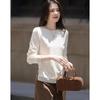 DEMANA Women's Lyocell Blend Long Sleeve Round Neck T-shirt