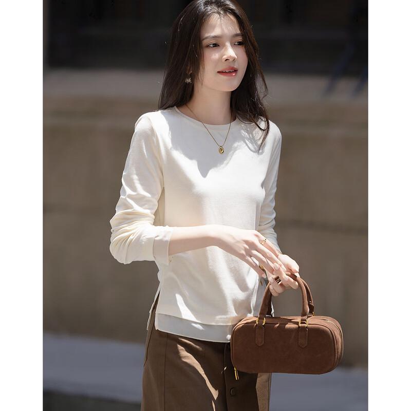 DEMANA Women's Lyocell Blend Long Sleeve Round Neck T-shirt