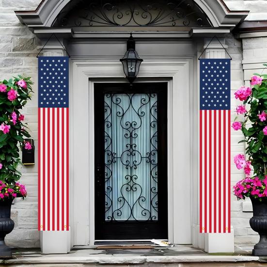 4th of July Patriotic Door Banners Outdoor Patriotic American Flag Hanging Porch Sign for Independence Day Memorial Day Decor