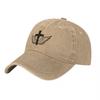 Winged Cross Logo Washed Canvas Baseball Cap Vintage Black Adjustable Hat with Religious Symbol Design for Unisex and Women