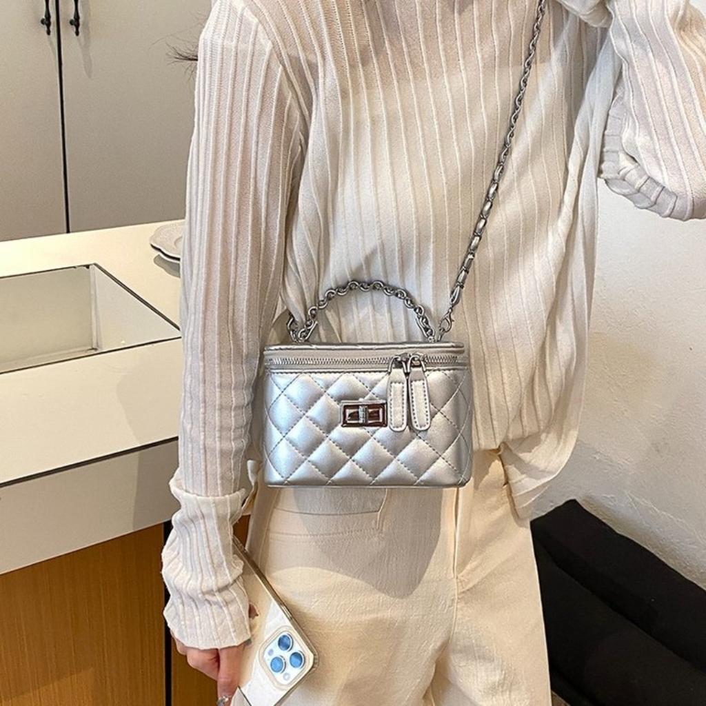 Crossbody Bag Women PU Quilted Chain Strap Daily Commute