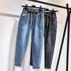 Calças jeans elásticas extragrandes para mulheres, calças largas, finas, semielásticas, cintura alta, harém, primavera e verão