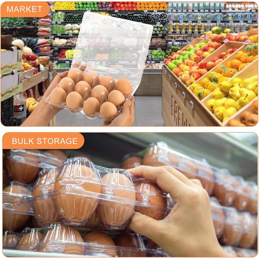 100 Pack of 12-Count Clear Plastic Egg Cartons 3×4 Grid Reusable Stackable Egg Containers for Farm Market Kitchen Storage Egg Holder for Fridge