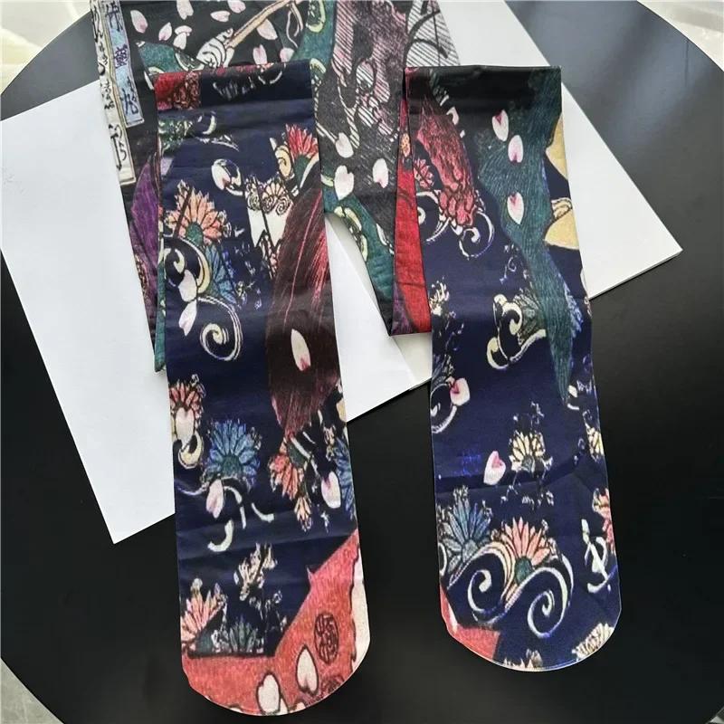 Women's Graffiti Printed Tights Butterfly Lattice Seamless Pantyhose Female Sexy Stretch Long Socks High Waist Stockings