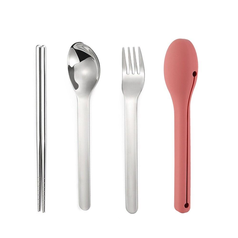3Pcs/Set 3 In 1 Travel Portable Cutlery Set 304 Stainless Steel Chopsticks Fork Spoon Student Dinnerware Sets Kitchen Tableware