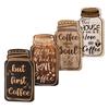 Coffee Bar Accessories 4Pcs Wooden Wall Sign, Farmhouse Rustic Mason Jar Hanging Restaurant Decorative Wood Plaque Decoration, Art for Cafe